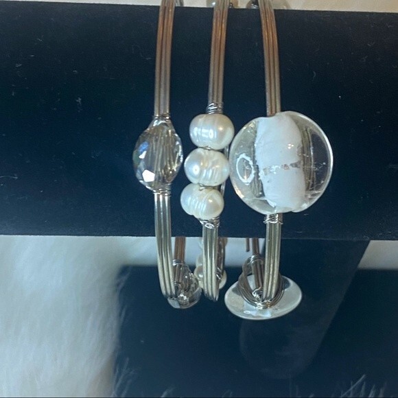 Set of 3 bangle bracelets measures 2.75". Each have different embellishments - Picture 6 of 7